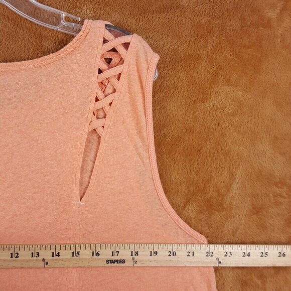 FREE PEOPLE Womens Top Medium Orange Cut Out Linen Blend Oversized Side Slit - Picture 7 of 10